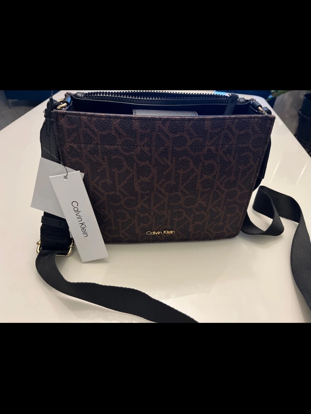Calvin Klein Monogram Brown Crossbody with Adjustable Black Strap - Picture 2 of 6
